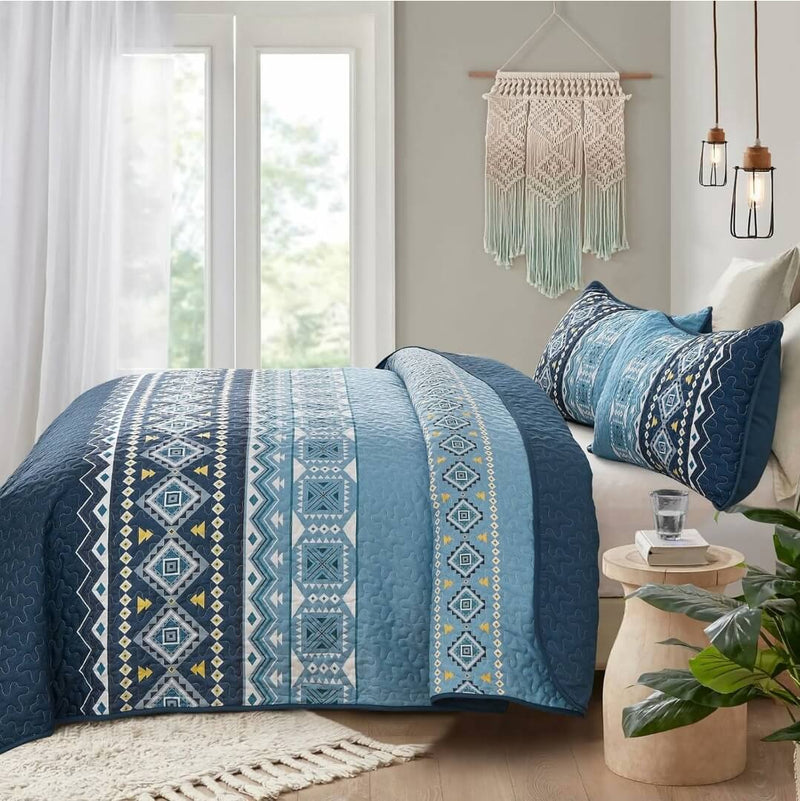 Geometric Design Coverlet Set-Quilted Bedspread Sets (3Pcs)