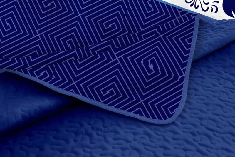 Blue textured fabric with geometric pattern