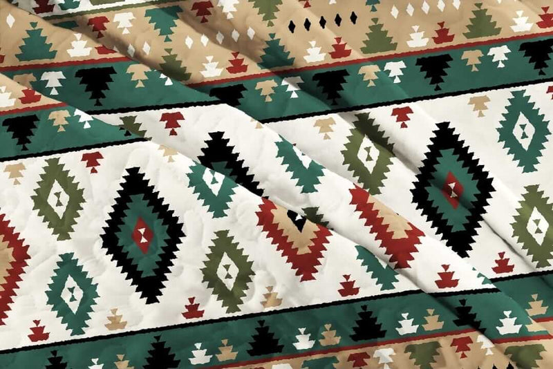 Teal Base Geometric Pattern Quilted Bedspread Coverlet Sets (3Pcs)