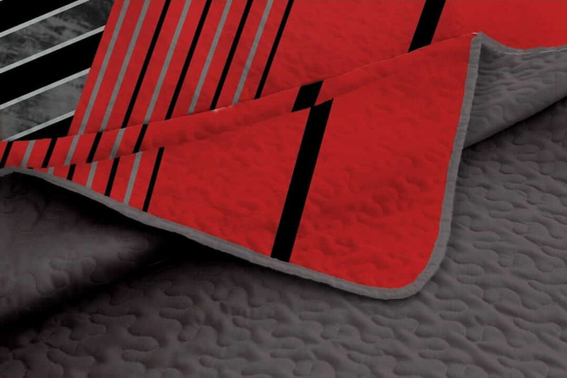 Red & Grey Pattern Coverlet Set-Quilted Bedspread Sets (3Pcs)