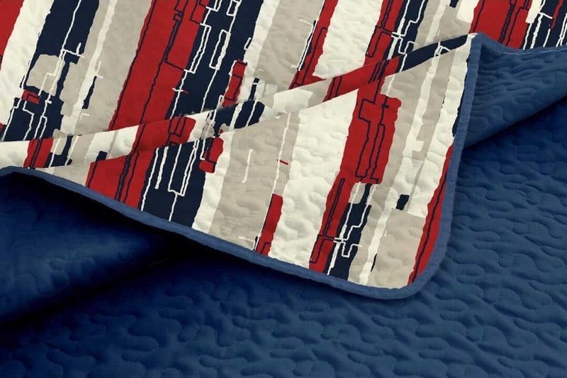 Blue Base Multicolor Geometric Pattern Bedspread Coverlet Sets (3Pcs)