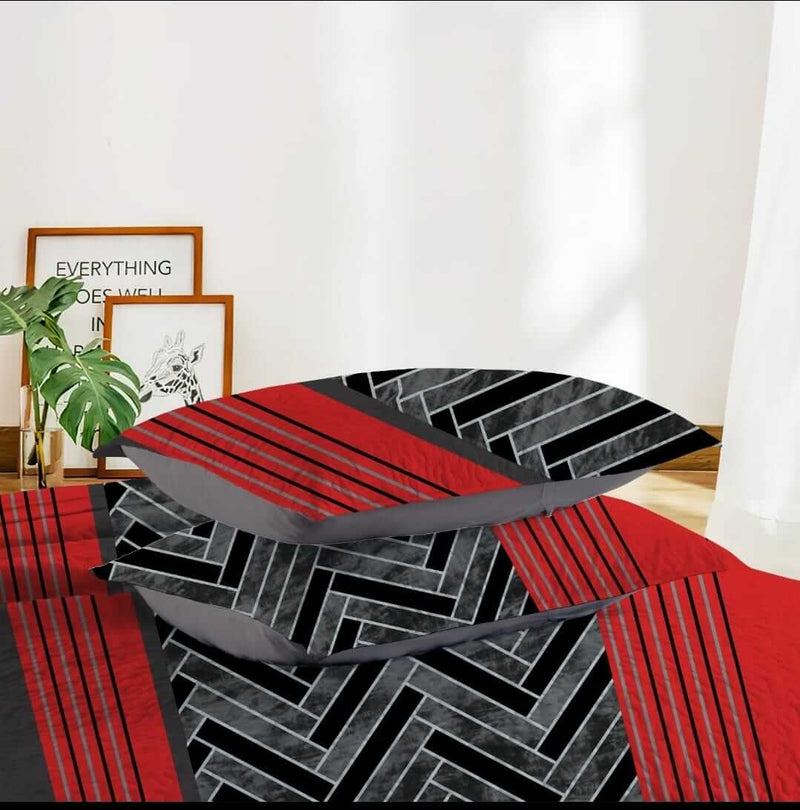Red & Grey Pattern Coverlet Set-Quilted Bedspread Sets (3Pcs)