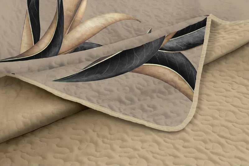 Beige & Charcoal Leaf Pattern Coverlet Set-Quilted Bedspread Sets (3Pcs)