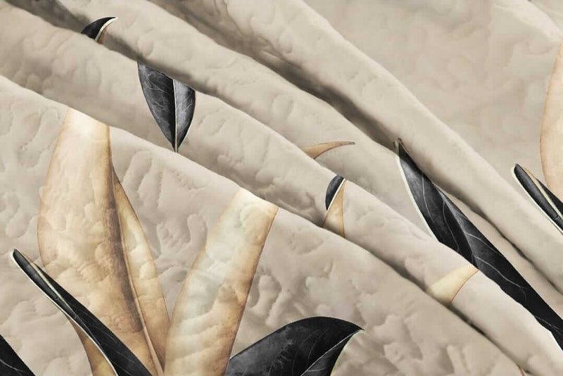 Beige & Charcoal Leaf Pattern Coverlet Set-Quilted Bedspread Sets (3Pcs)