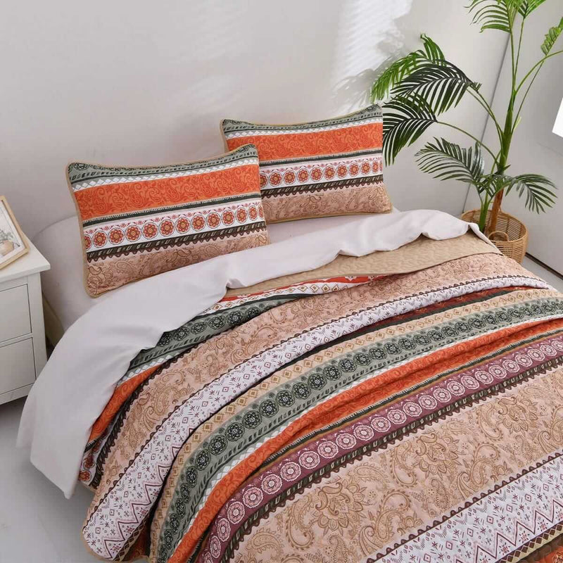2025 Multicolor Striped Coverlet Set-Quilted Bedspread Sets (3Pcs)