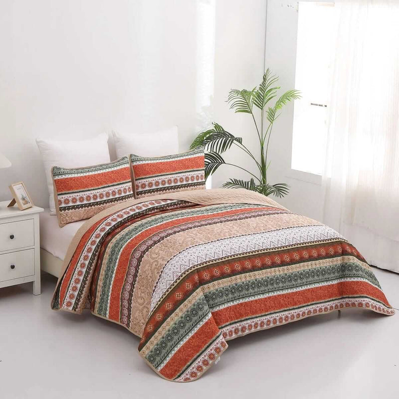 2025 Multicolor Striped Coverlet Set-Quilted Bedspread Sets (3Pcs)