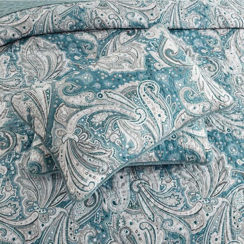 Blue Paisley Coverlet Set-Quilted Bedspread Sets (3Pcs)