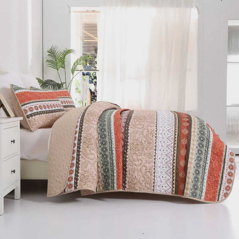 2025 Multicolor Striped Coverlet Set-Quilted Bedspread Sets (3Pcs)