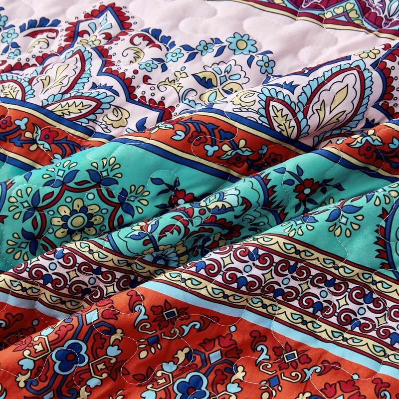 Multicolor Purple Base Bohemian Coverlet Set-Quilted Bedspread Sets (3Pcs)