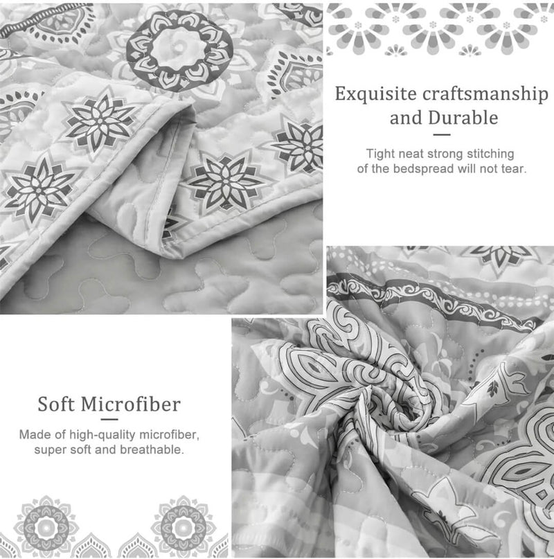 2025 Grey Elegent Patchwork Coverlet Set-Quilted Bedspread Sets (3Pcs)