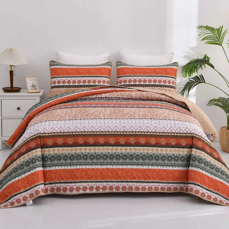 2025 Multicolor Striped Coverlet Set-Quilted Bedspread Sets (3Pcs)