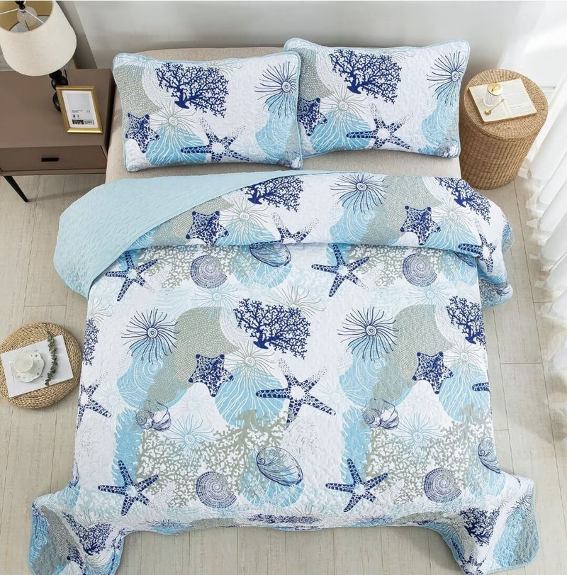 2025 Star Fish Quilted Bedspread Coverlet Sets (3Pcs)