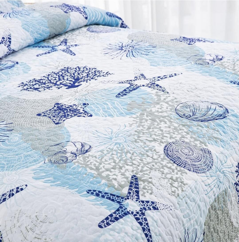 2025 Star Fish Quilted Bedspread Coverlet Sets (3Pcs)