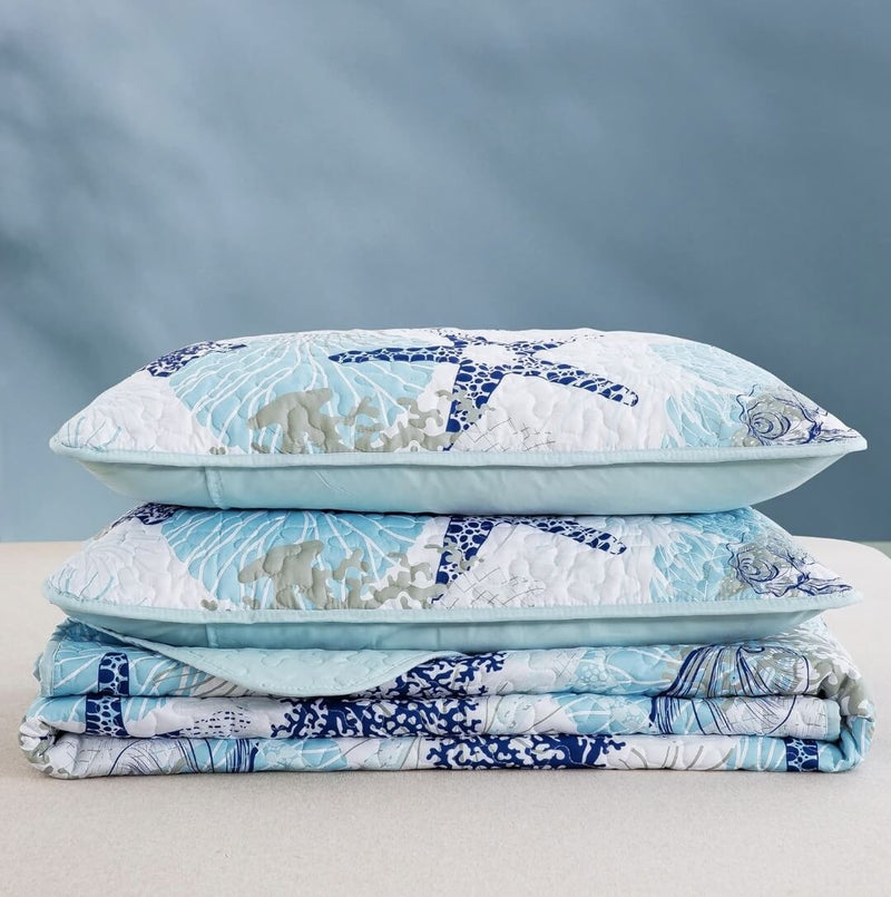 2025 Star Fish Quilted Bedspread Coverlet Sets (3Pcs)