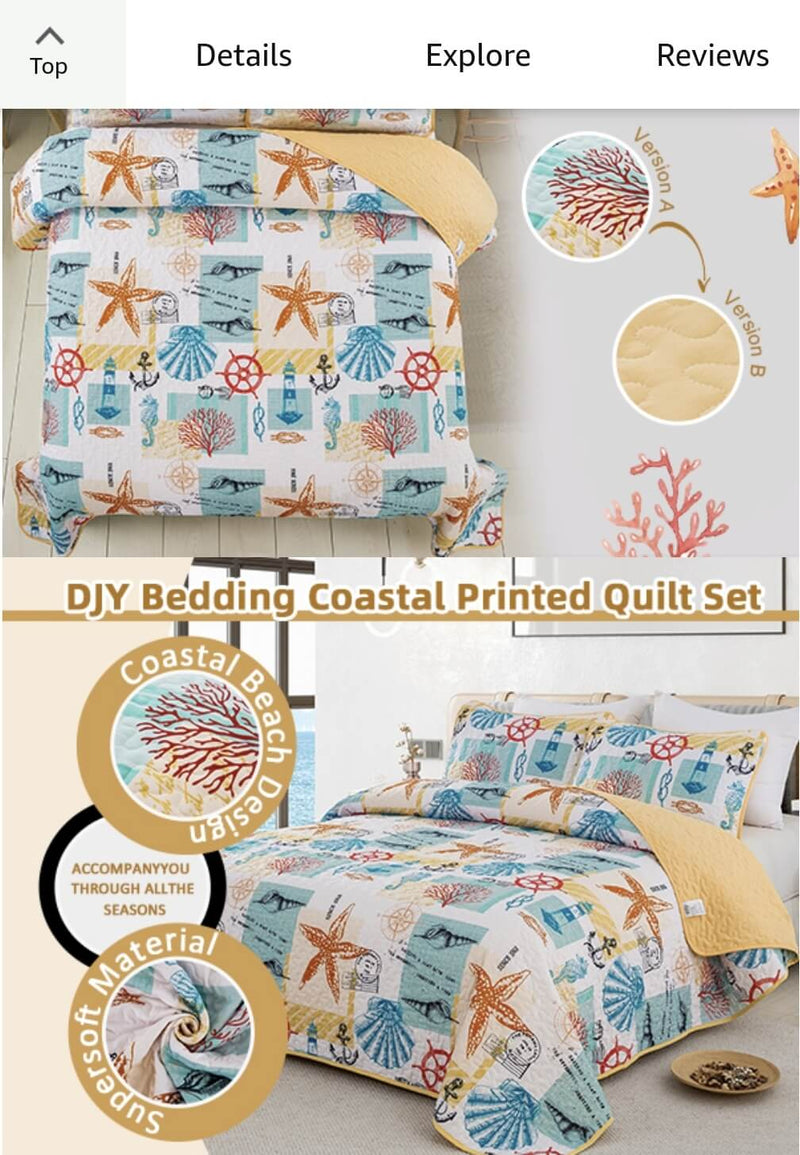 2025 Aquatic Design Quilted Bedspread Coverlet Sets (3Pcs)