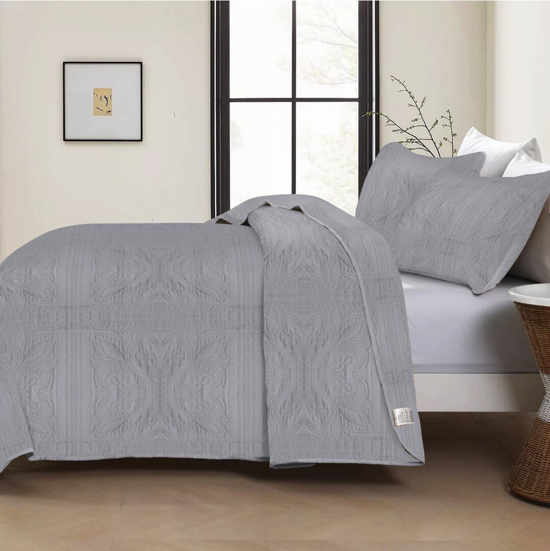 100% Cotton Bedspread Coverlet Set (3Pcs) - Grey