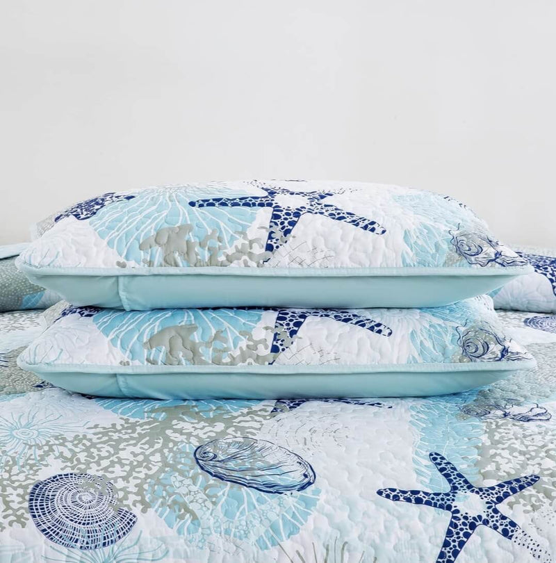 2025 Star Fish Quilted Bedspread Coverlet Sets (3Pcs)