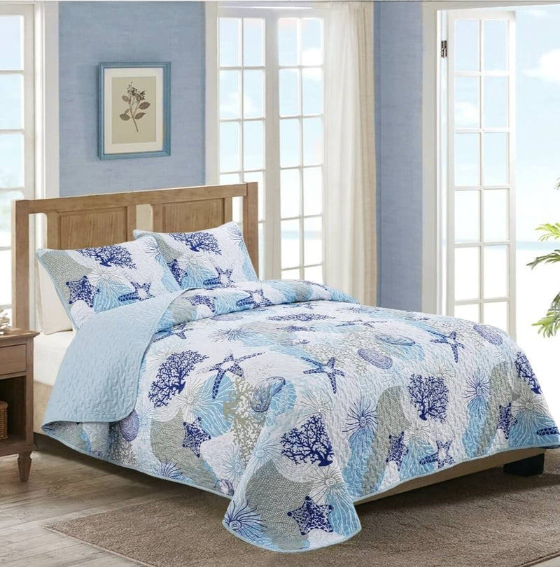 2025 Star Fish Quilted Bedspread Coverlet Sets (3Pcs)