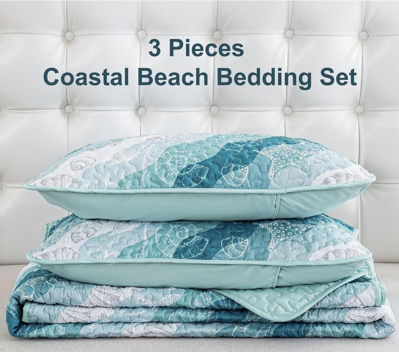 New OCEAN Design Quilted Bedspread Coverlet Sets (3Pcs)