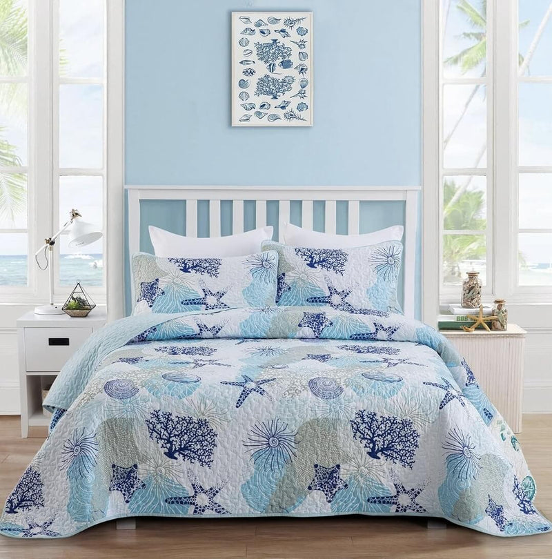 2025 Star Fish Quilted Bedspread Coverlet Sets (3Pcs)