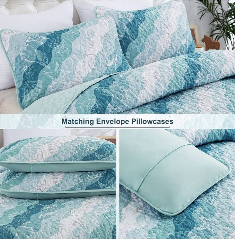 New OCEAN Design Quilted Bedspread Coverlet Sets (3Pcs)