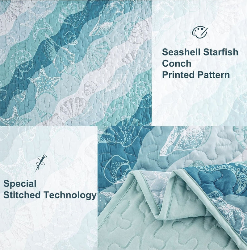 New OCEAN Design Quilted Bedspread Coverlet Sets (3Pcs)