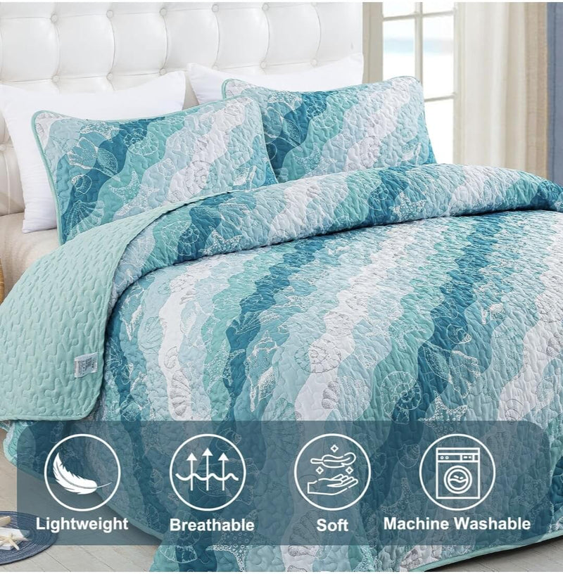 New OCEAN Design Quilted Bedspread Coverlet Sets (3Pcs)