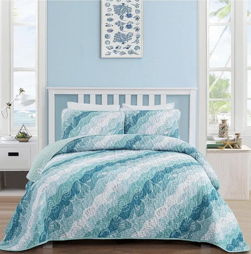 New OCEAN Design Quilted Bedspread Coverlet Sets (3Pcs)