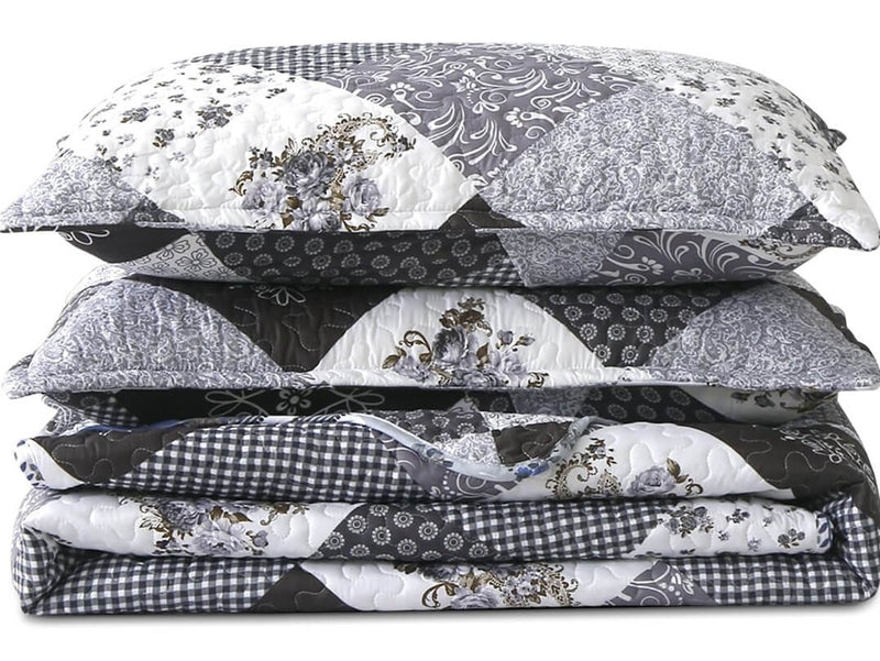 2025 Grey Patchwork Coverlet Set-Quilted Bedspread Sets (3Pcs)
