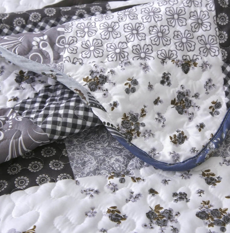 2025 Grey Patchwork Coverlet Set-Quilted Bedspread Sets (3Pcs)