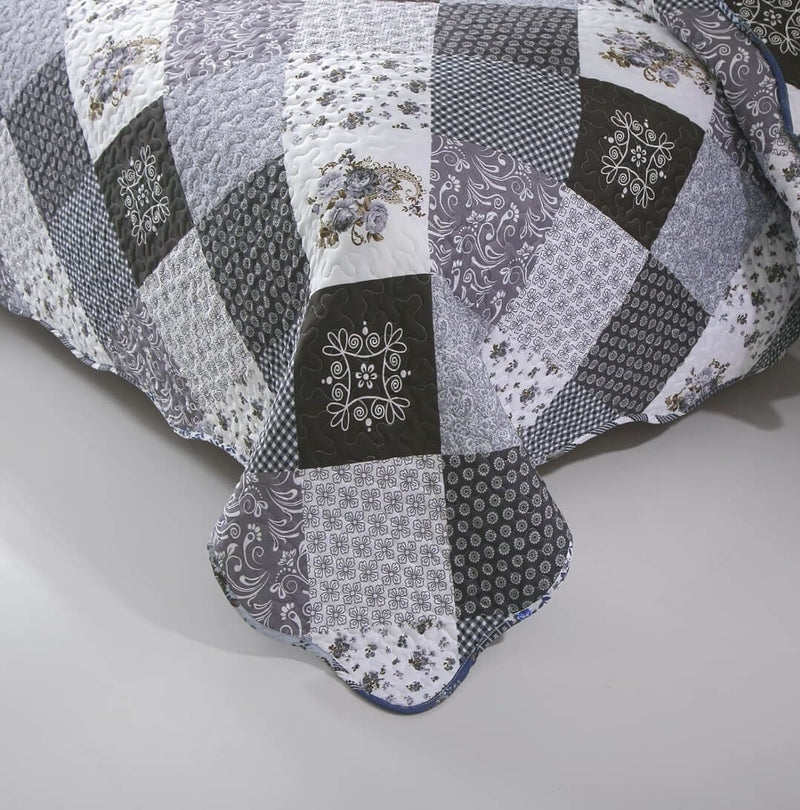 2025 Grey Patchwork Coverlet Set-Quilted Bedspread Sets (3Pcs)