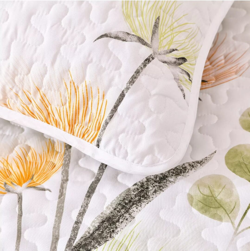 Light Green Flower Coverlet Set-Floral Quilted Bedspread Sets (3Pcs)