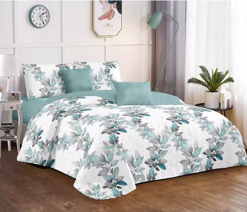 2025 Green Botanical Coverlet Set-Quilted Bedspread Sets (3Pcs)