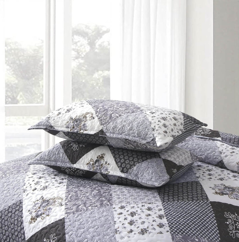 2025 Grey Patchwork Coverlet Set-Quilted Bedspread Sets (3Pcs)