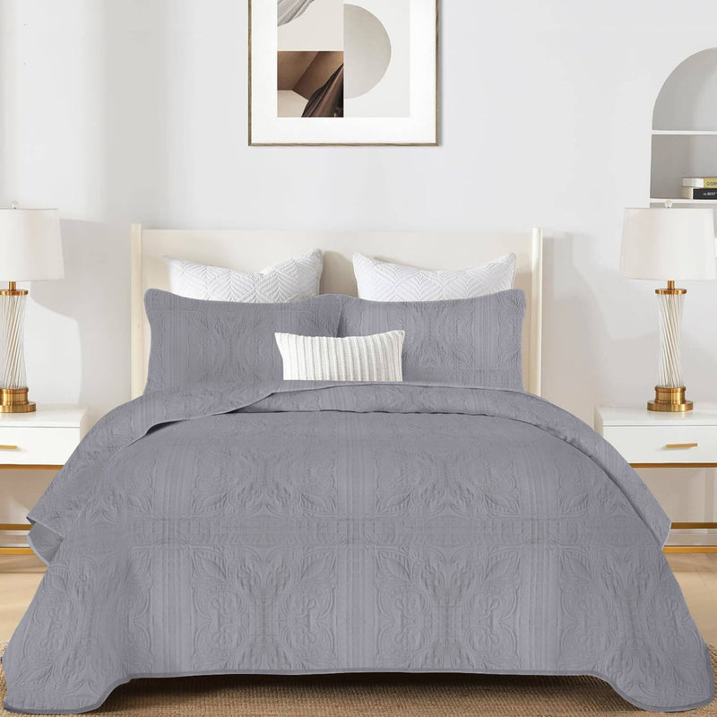 100% Cotton Bedspread Coverlet Set (3Pcs) - Grey
