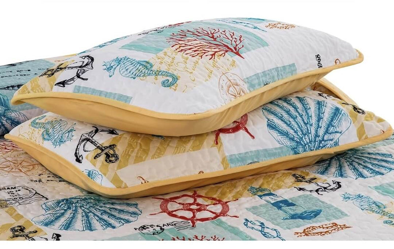 2025 Aquatic Design Quilted Bedspread Coverlet Sets (3Pcs)
