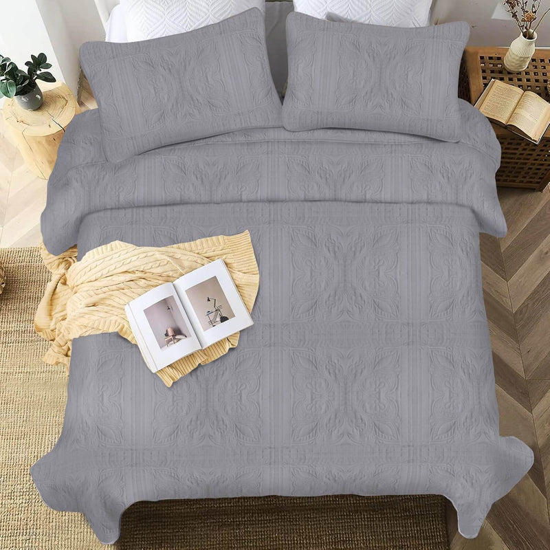 100% Cotton Bedspread Coverlet Set (3Pcs) - Grey