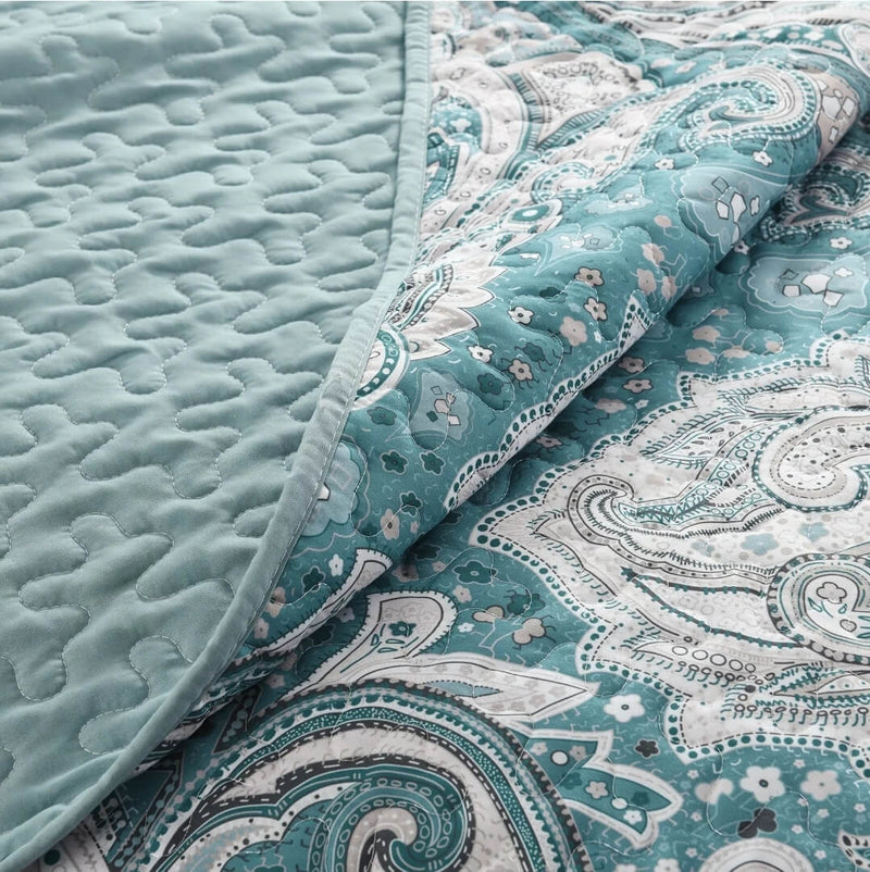 Blue Paisley Coverlet Set-Quilted Bedspread Sets (3Pcs)