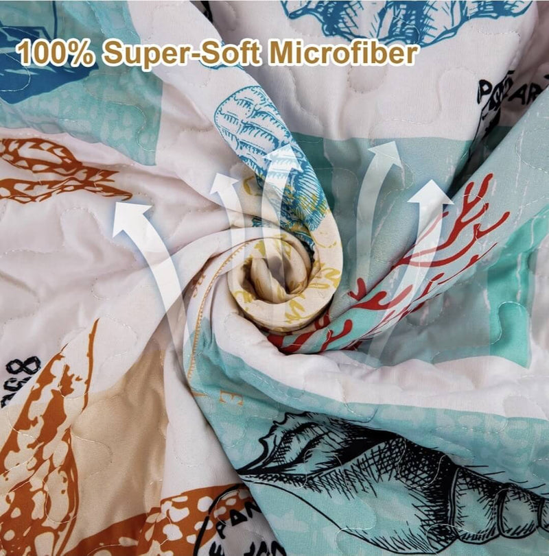 2025 Aquatic Design Quilted Bedspread Coverlet Sets (3Pcs)