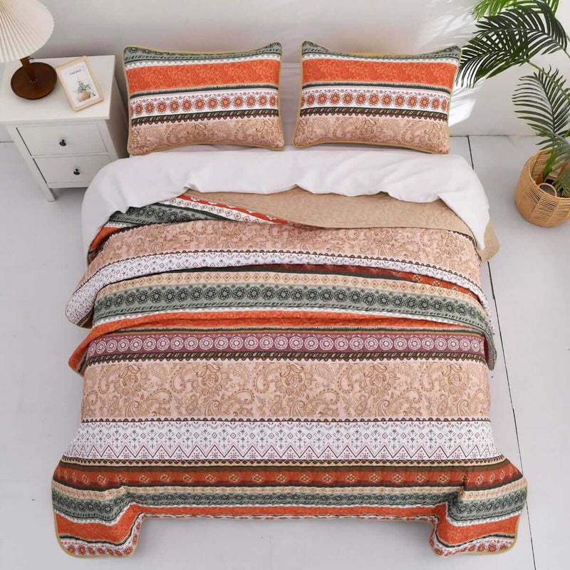 2025 Multicolor Striped Coverlet Set-Quilted Bedspread Sets (3Pcs)
