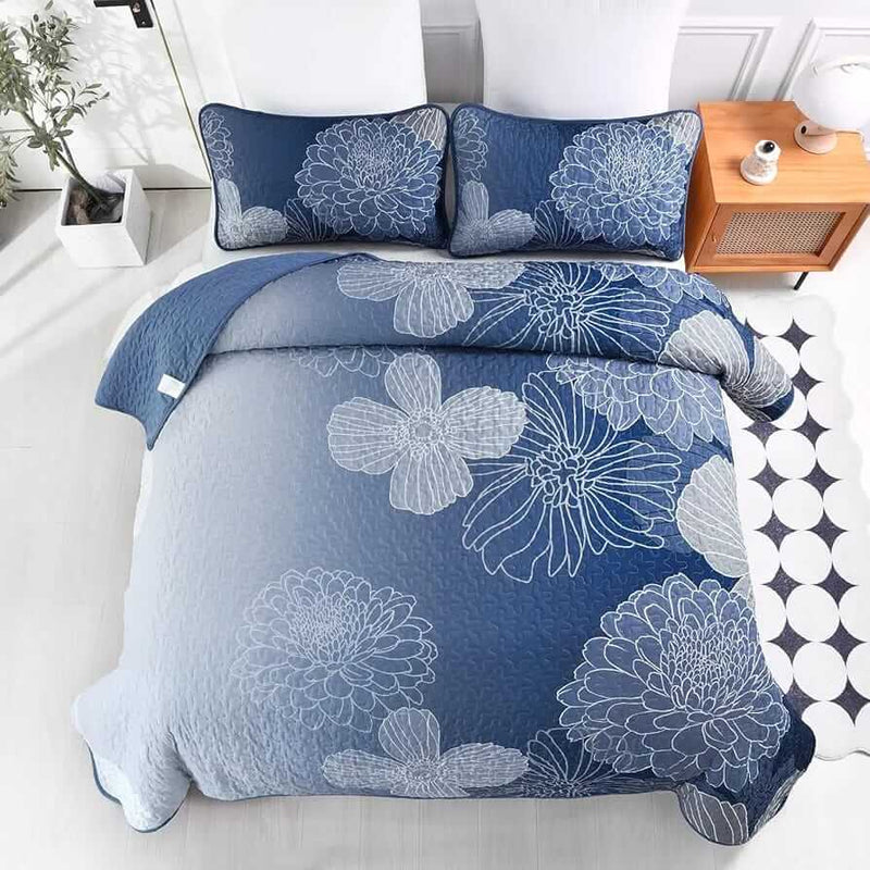 Blue INDIAN Mandala Coverlet Set-Quilted Bedspread Sets (3Pcs)