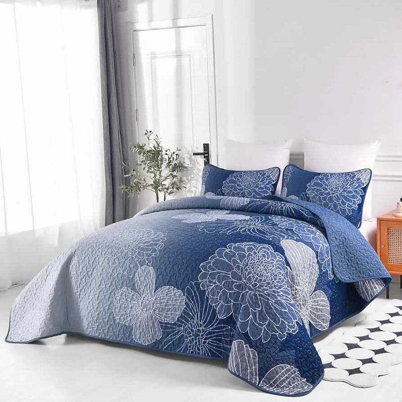 Blue INDIAN Mandala Coverlet Set-Quilted Bedspread Sets (3Pcs)