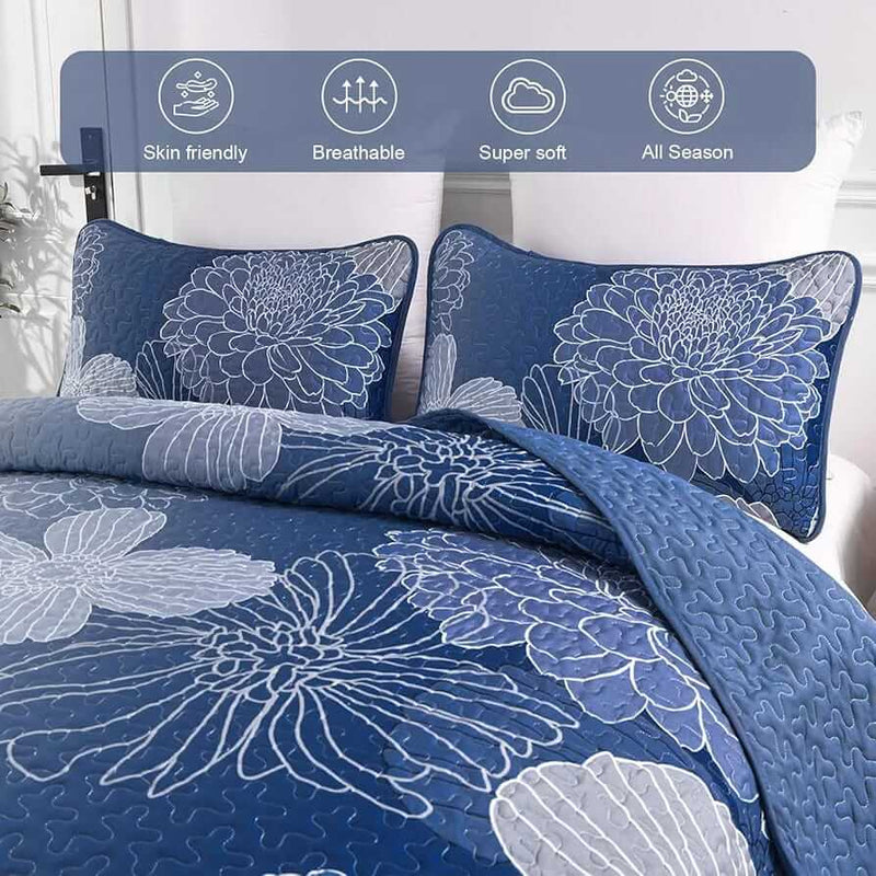 Blue INDIAN Mandala Coverlet Set-Quilted Bedspread Sets (3Pcs)
