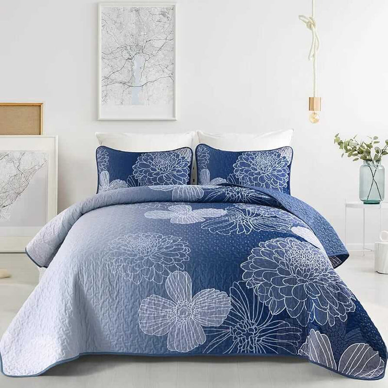 Blue INDIAN Mandala Coverlet Set-Quilted Bedspread Sets (3Pcs)