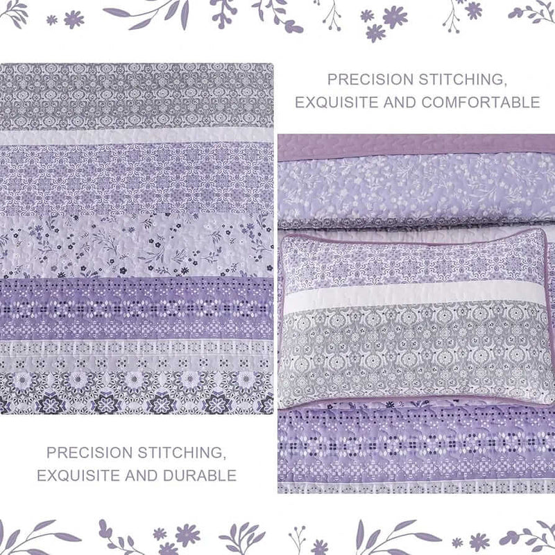 Purple Moroccan Geometric Quilted Bedspread Coverlet Set (3Pcs)