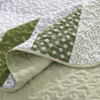 Oilve Green Striped Coverlet Set-Quilted Bedspread Sets (3Pcs)
