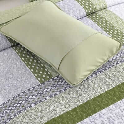 Oilve Green Striped Coverlet Set-Quilted Bedspread Sets (3Pcs)