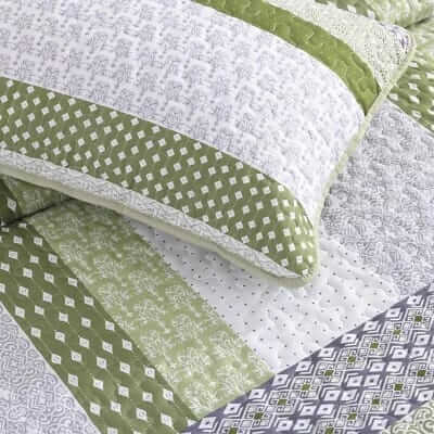 Oilve Green Striped Coverlet Set-Quilted Bedspread Sets (3Pcs)