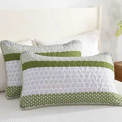 Oilve Green Striped Coverlet Set-Quilted Bedspread Sets (3Pcs)