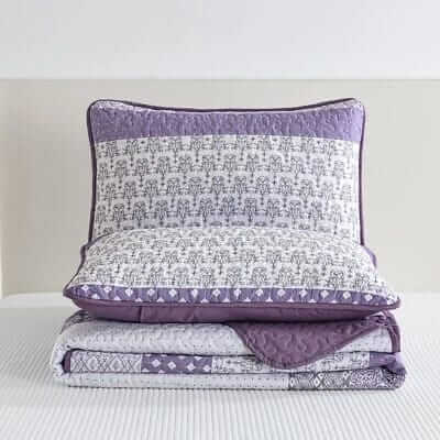 Purple Striped Patchwork Bedspread Coverlet Sets (3Pcs)